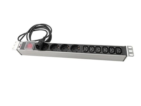 Гор блок розеток Rem-10, 1×10A, выкл, 4S, 6C13, 19", шнур 1,8м C14