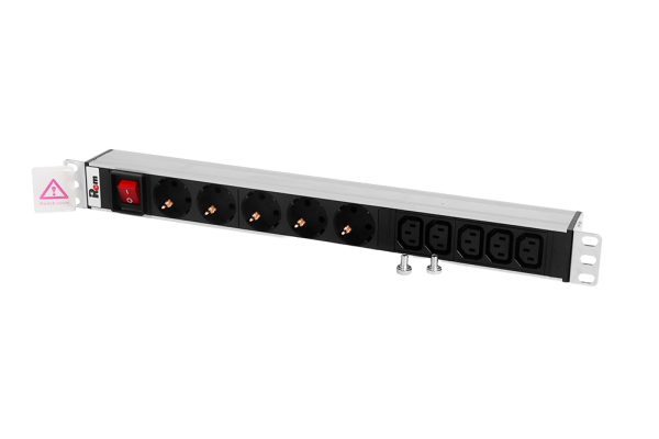 Гор блок розеток Rem-10, 1×10A, выкл, 5S, 5C13, 19", вход C14
