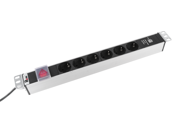 Гор блок розеток Rem-16, 1×16, выкл, USB-порт, 6S, 19", шнур 1,8м
