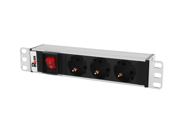 Гор блок розеток Rem-10, 1×10A, выкл, 3S, 10", вход C14