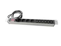 Гор блок розеток Rem-10, 1×10A, выкл, 4S, 6C13, 19", шнур 1,8м C14